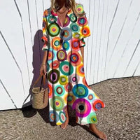 Catherine | Womens Boho Floral Long Sleeve Maxi Dress Multi Circles