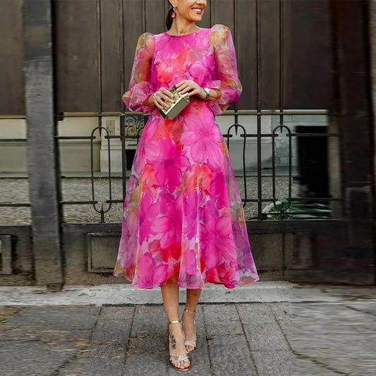 Blair | Women Wedding Guest Dress Formal Floral Midi Dress Pink