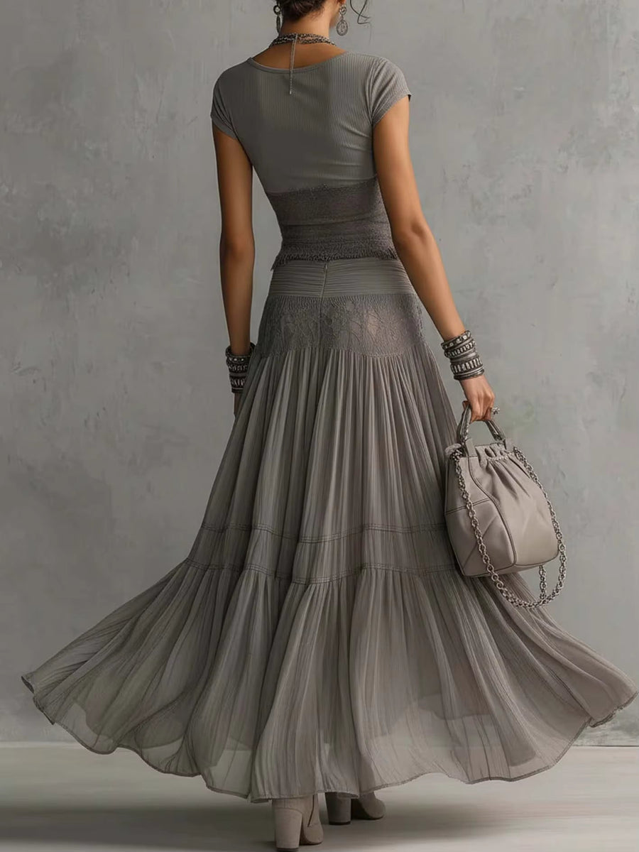 Liliana – Lace Top and Pleated Maxi Skirt Set