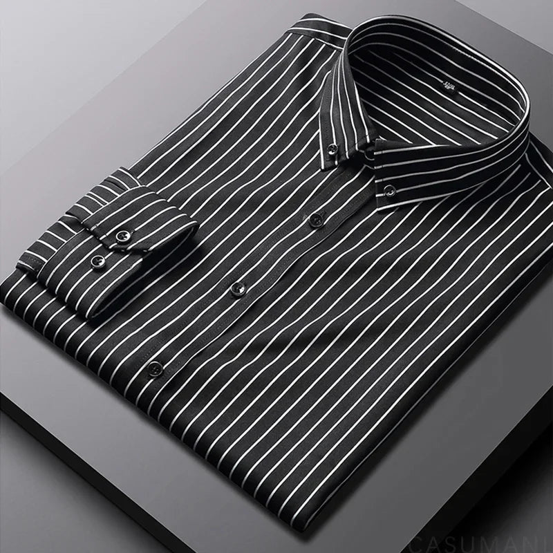 Jermaine | Relaxed Striped Cotton Shirt Black