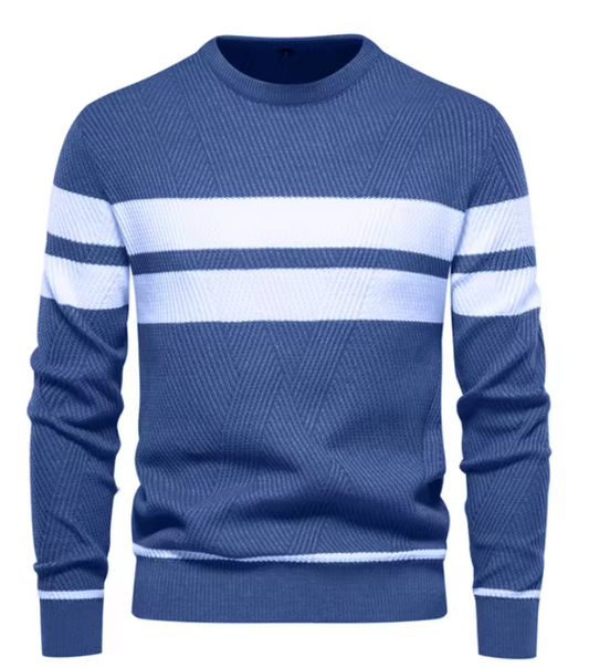 John - Stylish Men's Sweater with Herringbone Pattern – Blue
