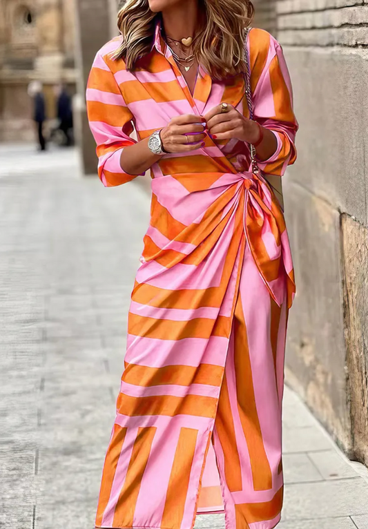 Clarissa - Printed Wrap Dress – Orange/Pink
