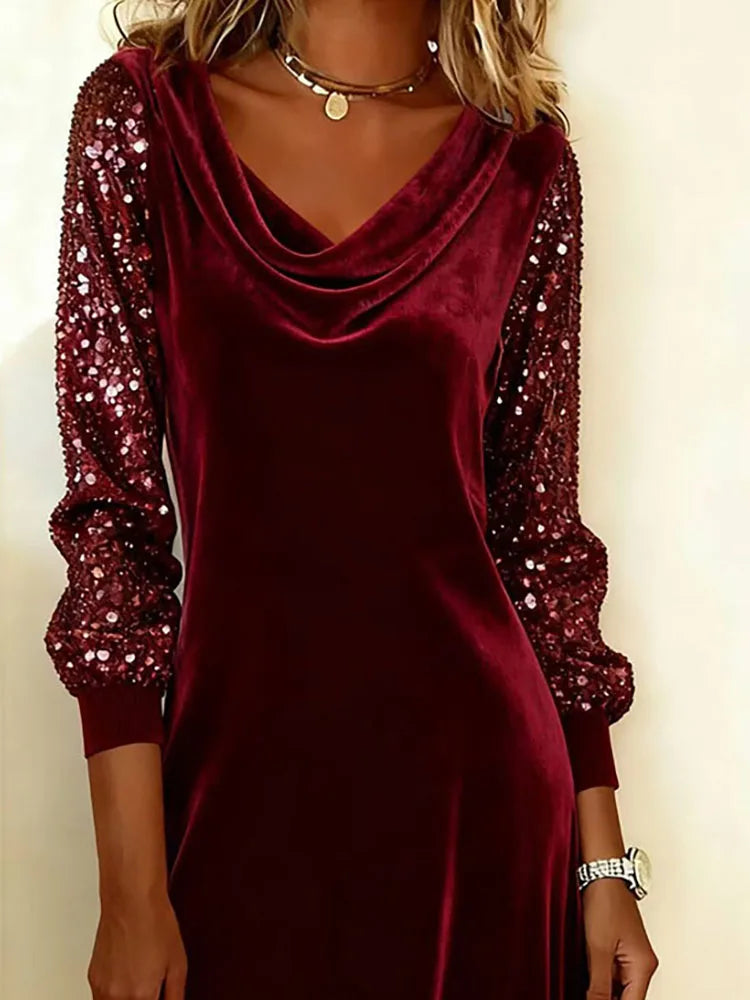Aurora – Velvet Dress with Sparkling Sleeves