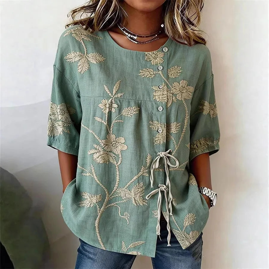 Nell - Elegant Floral Embroidered Blouse