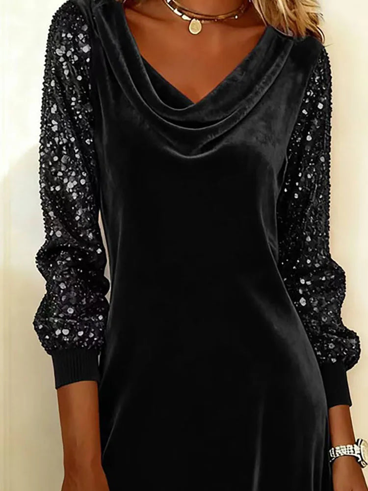 Aurora – Velvet Dress with Sparkling Sleeves