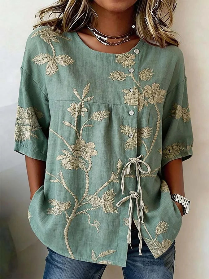 Nell - Elegant Floral Embroidered Blouse