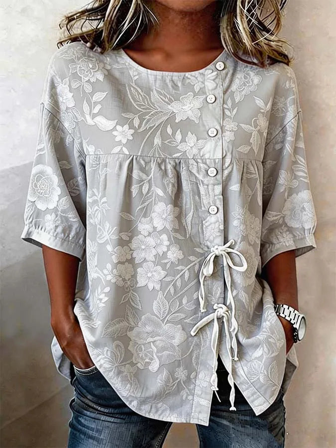Nell - Elegant Floral Embroidered Blouse