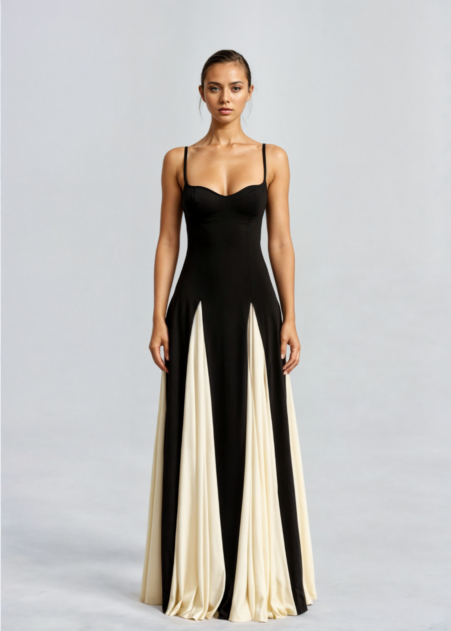 Alwen | Elegant Maxi Dress Black/White