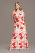 Asymmetrical Floral Print Charmeuse Sheath Dress