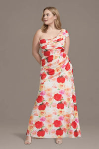 Asymmetrical Floral Print Charmeuse Sheath Dress