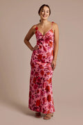 Rosette Strap Floral Print Slip Dress
