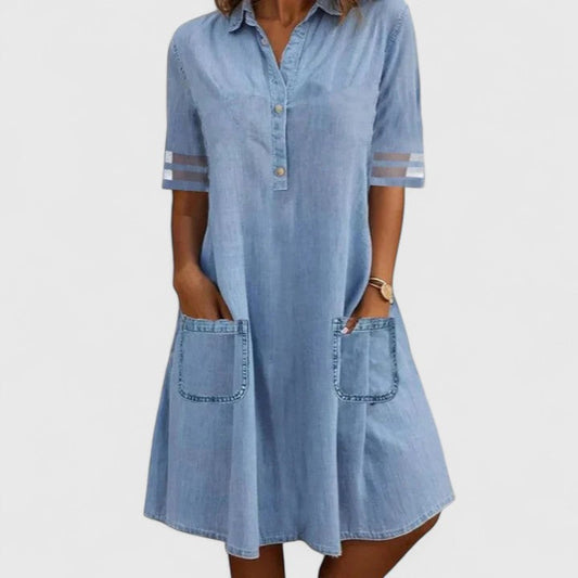 Brittany | Figure Flattering Denim Dress Blue