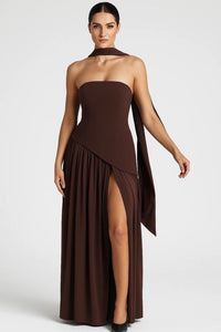 Thessaly | Lightweight V-Neck Midi Dress Dark Brown