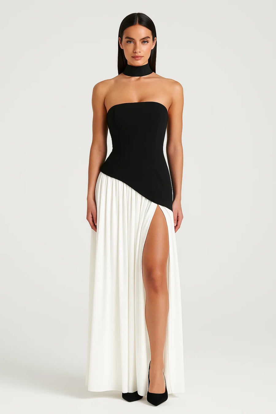 Thessaly | Lightweight V-Neck Midi Dress Black/White