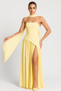 Thessaly | Lightweight V-Neck Midi Dress Light Yellow