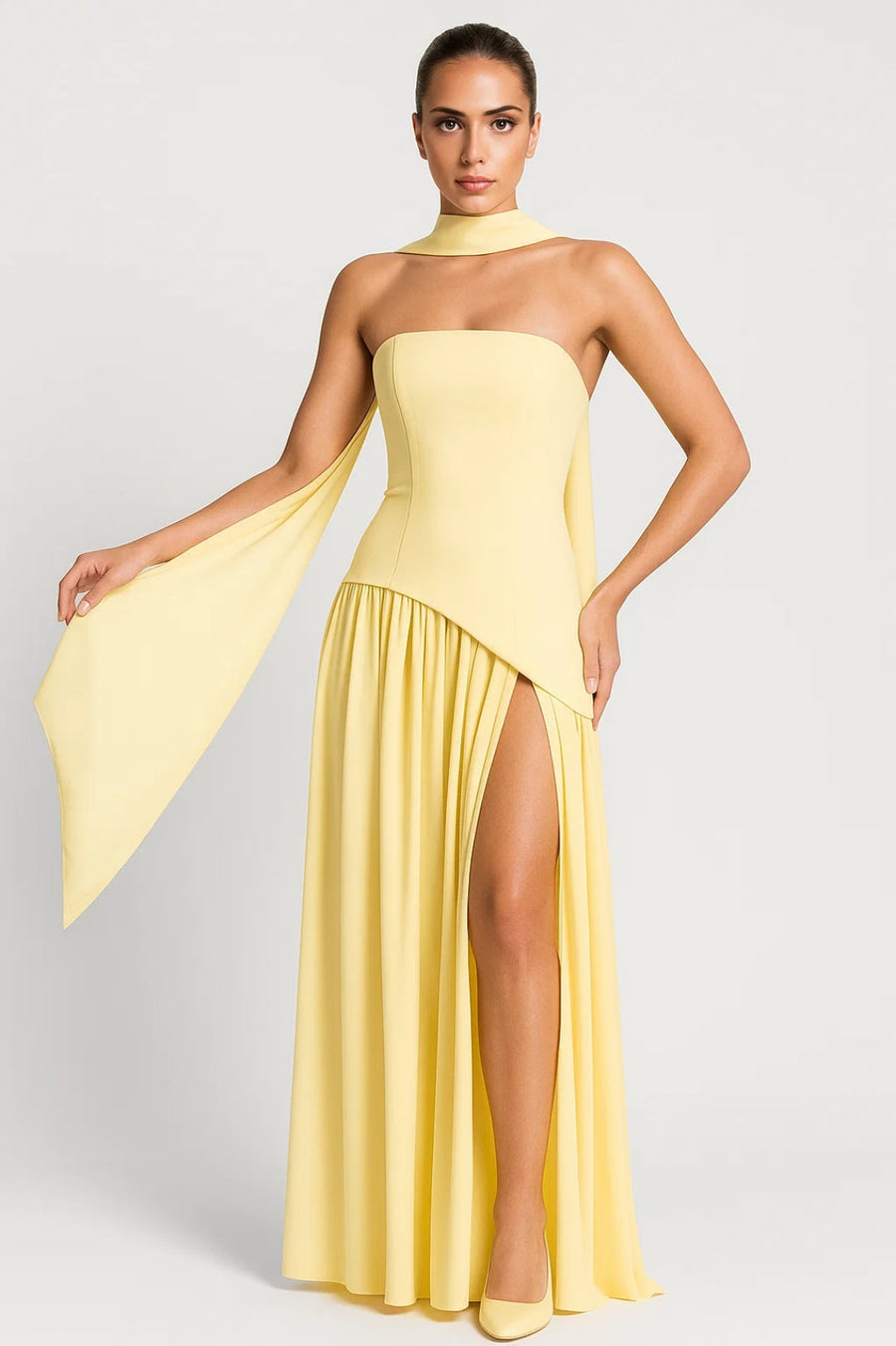 Thessaly | Lightweight V-Neck Midi Dress Light Yellow