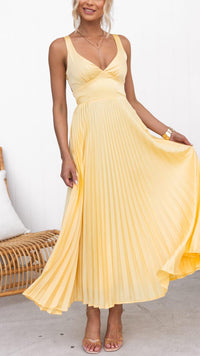 Victoria - Pleated V-Neck Maxi Dress