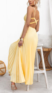 Victoria - Pleated V-Neck Maxi Dress