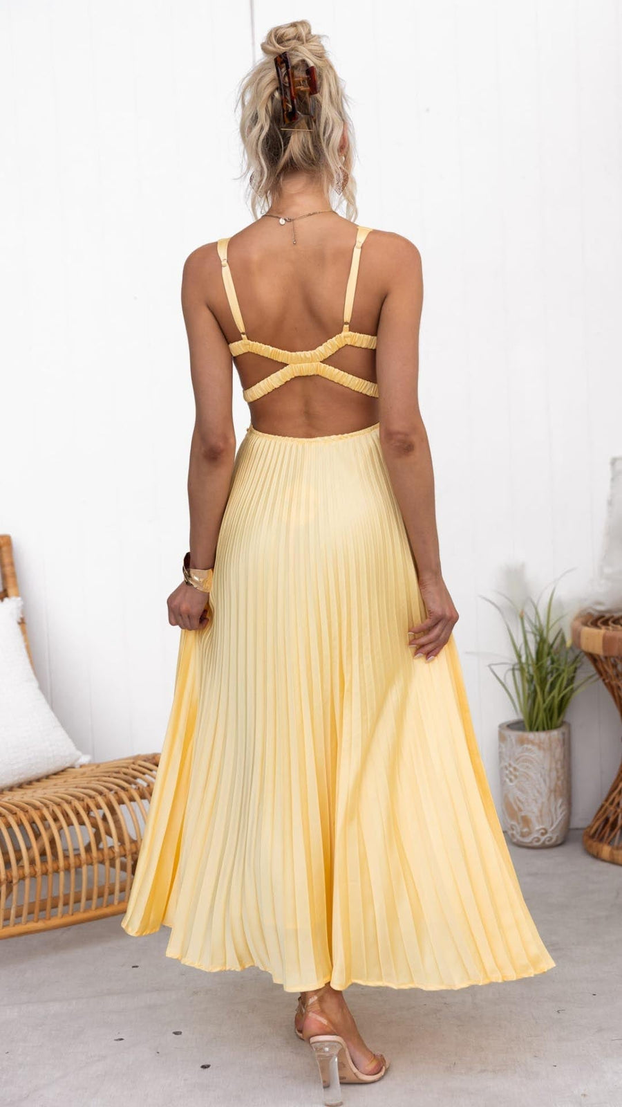 Victoria - Pleated V-Neck Maxi Dress