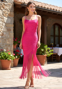 Tassel Maxi Dress Hot Pink