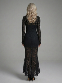 Delphine - High-Neck Lace Midi Dress with Long Sleeves
