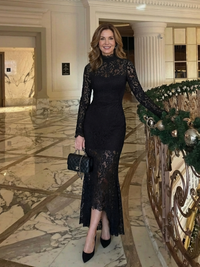 Delphine - High-Neck Lace Midi Dress with Long Sleeves