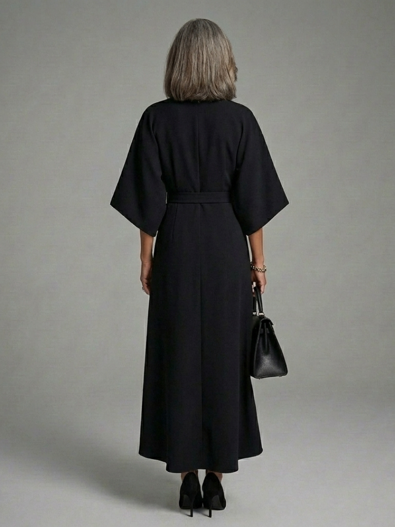 Eira - Asymmetrical Midi Dress with Coat Sleeves and Defined Waist