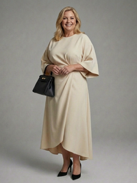 Eira - Asymmetrical Midi Dress with Coat Sleeves and Defined Waist
