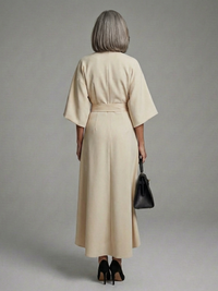 Eira - Asymmetrical Midi Dress with Coat Sleeves and Defined Waist