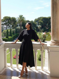 Eira - Asymmetrical Midi Dress with Coat Sleeves and Defined Waist