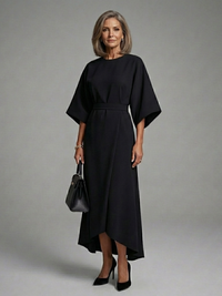 Eira - Asymmetrical Midi Dress with Coat Sleeves and Defined Waist