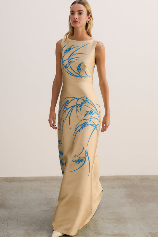 Avila Jacquard Maxi Gown Champagne