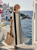 Tara - Round Neck Short Sleeve Striped Maxi Dress