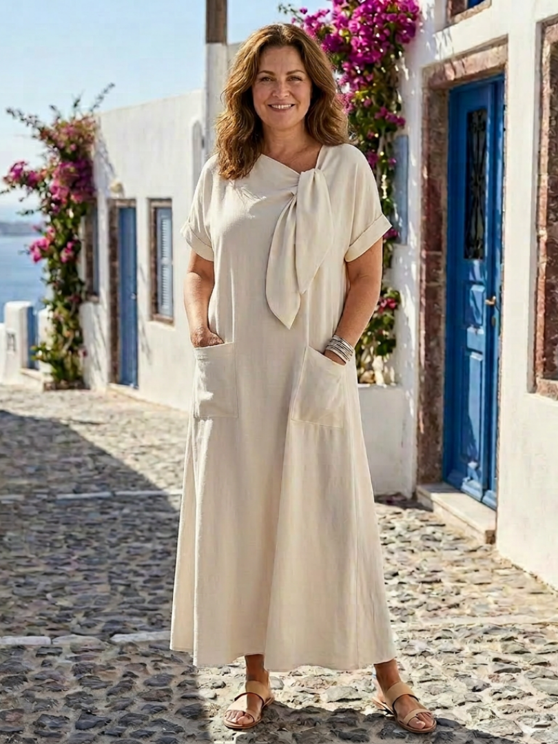 Maelis - Round Neck Short Sleeve Pocket Maxi Dress