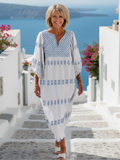 Aeris - V-Neck Long Sleeve Embroidered Maxi Dress