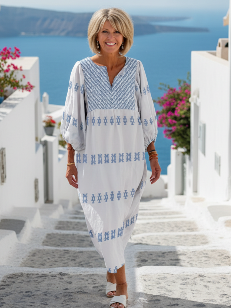 Aeris - V-Neck Long Sleeve Embroidered Maxi Dress