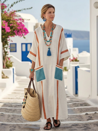 Petra - V-Neck Half Sleeve Pocket Maxi Dress