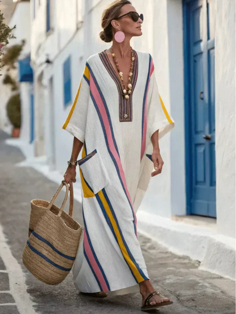 Petra - V-Neck Half Sleeve Pocket Maxi Dress