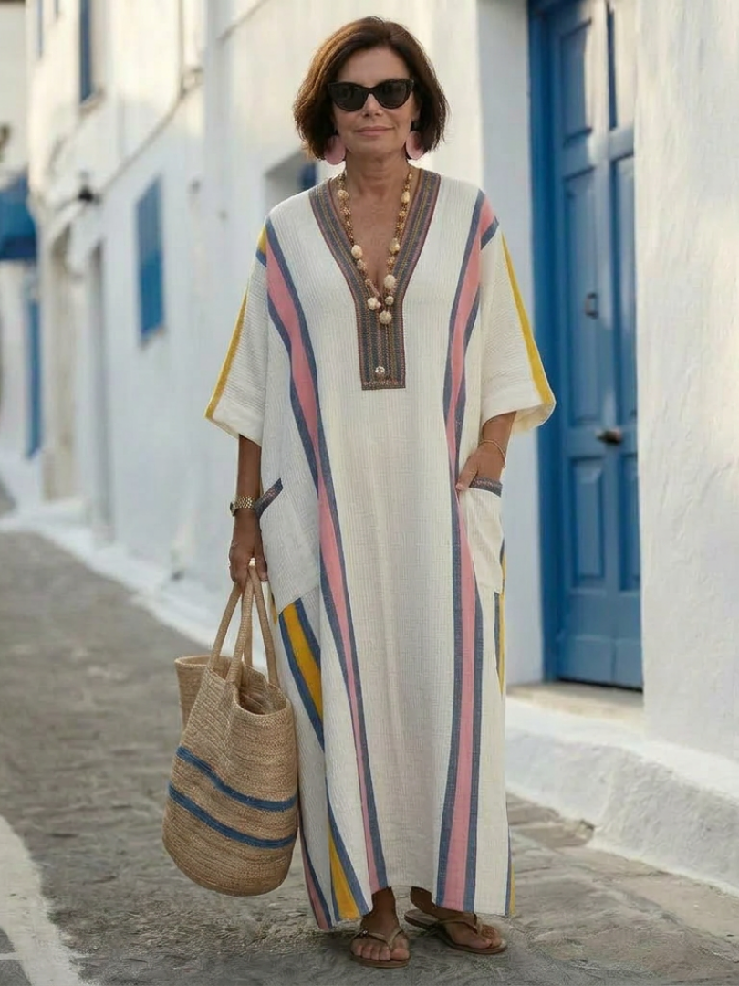 Petra - V-Neck Half Sleeve Pocket Maxi Dress