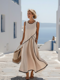 Brisa - Sleeveless Round Neck Draped Maxi Dress