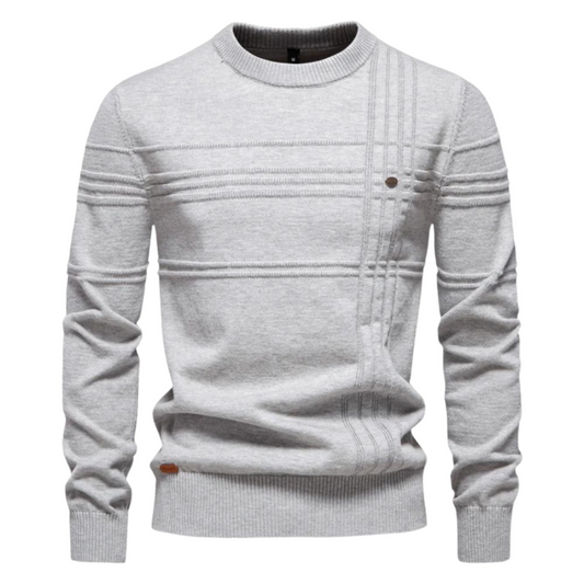 Richard - Stylish Men's Sweater with Checked Design – Light grey