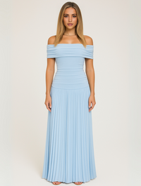 Bella | Women's Wedding Guest Pleated Maxi Dress Light Blue
