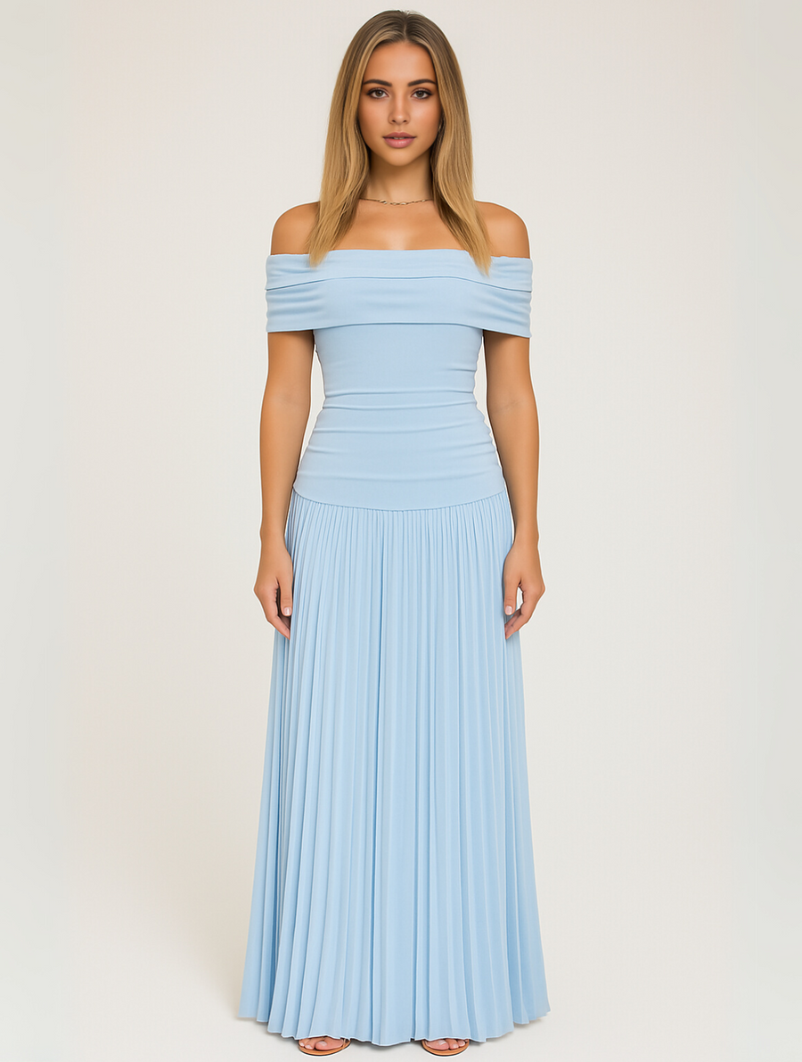 Bella | Women's Wedding Guest Pleated Maxi Dress Light Blue