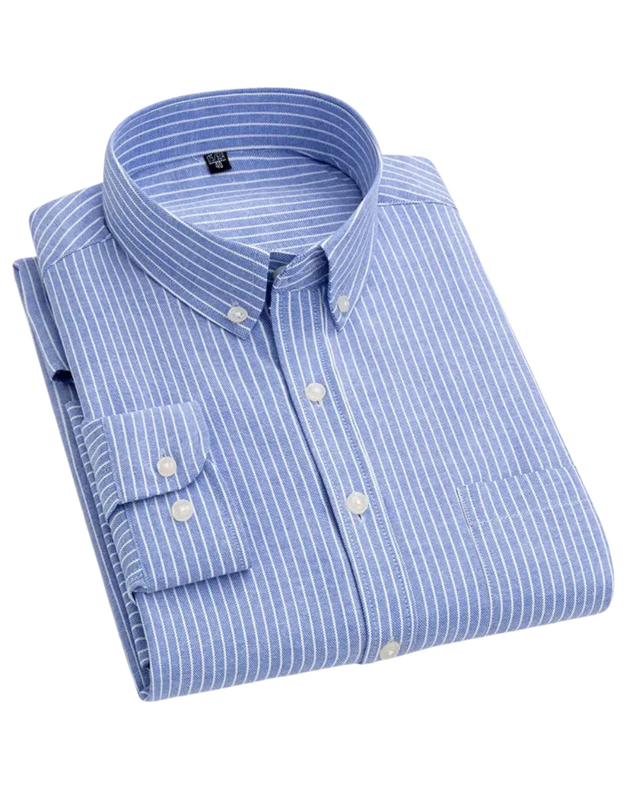 Devon | Modern Striped Cotton Shirt Blue