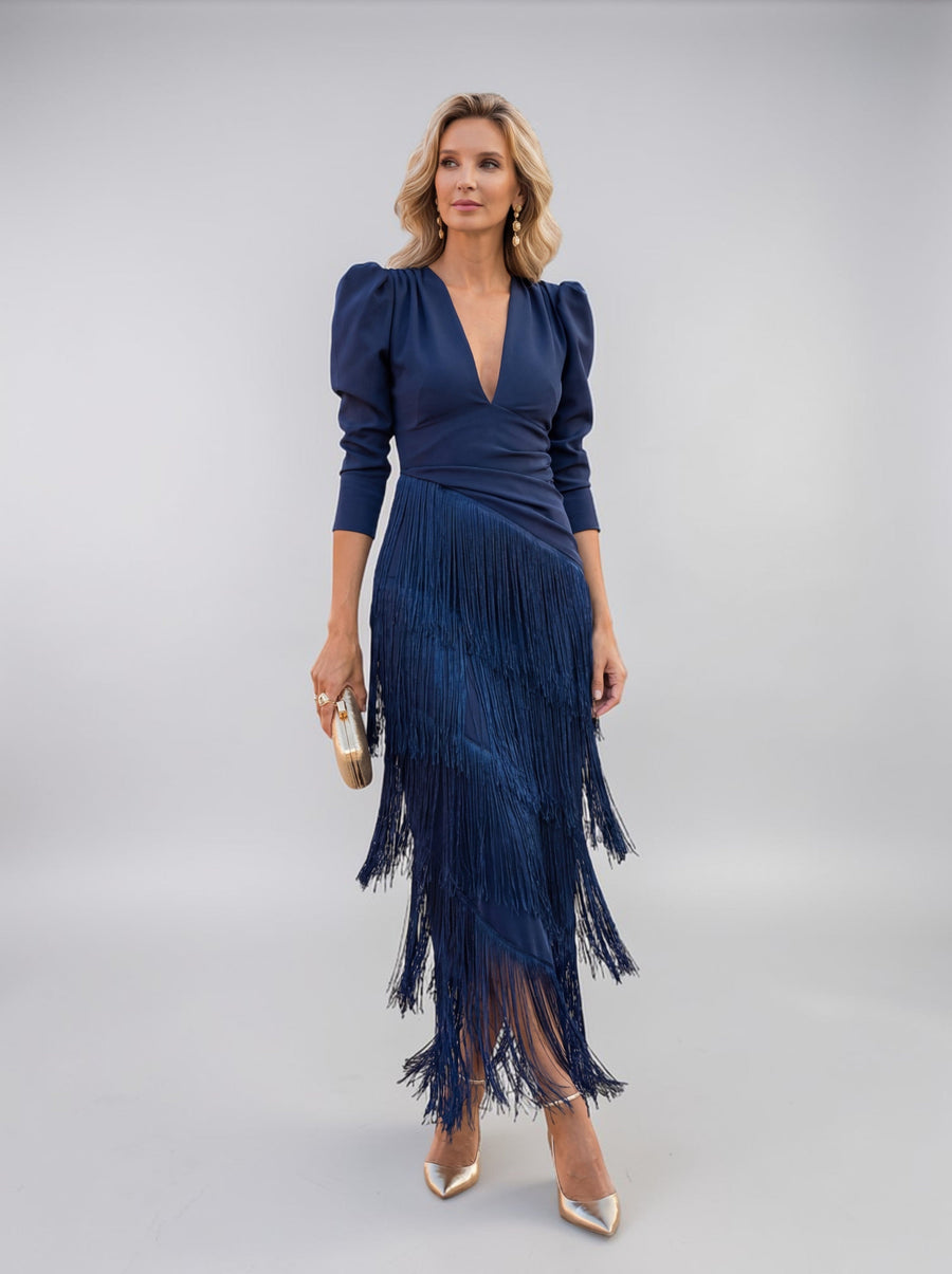 Perry – Elegant Fringe Detail Evening Dress