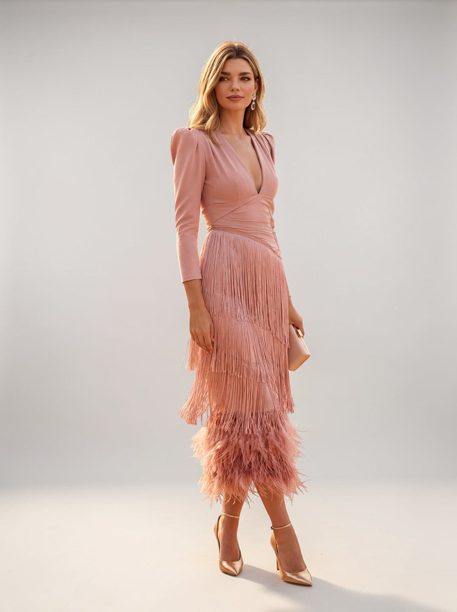 Perry – Elegant Fringe Detail Evening Dress