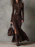 Anaya – Zip-On and Belted Suede Maxi Dress