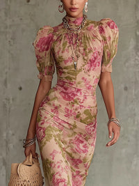 Paige - Vintage Rose Print Maxi Dress With Puff Sleeves