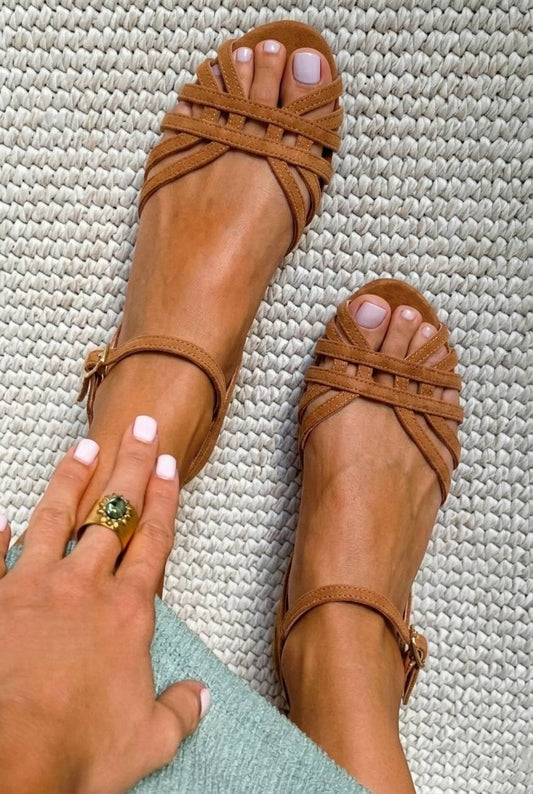 Mabel – Suede Multi-Strap Ankle Buckle Sandals