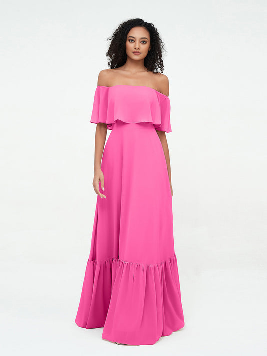 Off Shoulder Chiffon Tiered Skirt Max Dresses-Azalea